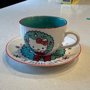 Hello Kitty Festive Cup and Saucer Set - Red, Teal, White
